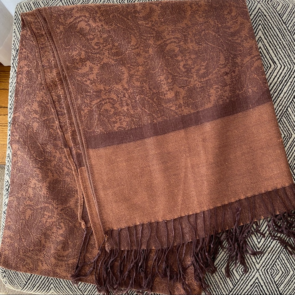 Copper brown shawl wrap paisley design with fringe